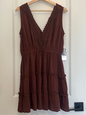 Justify Tiered V-Neck Dress in Deep Brown